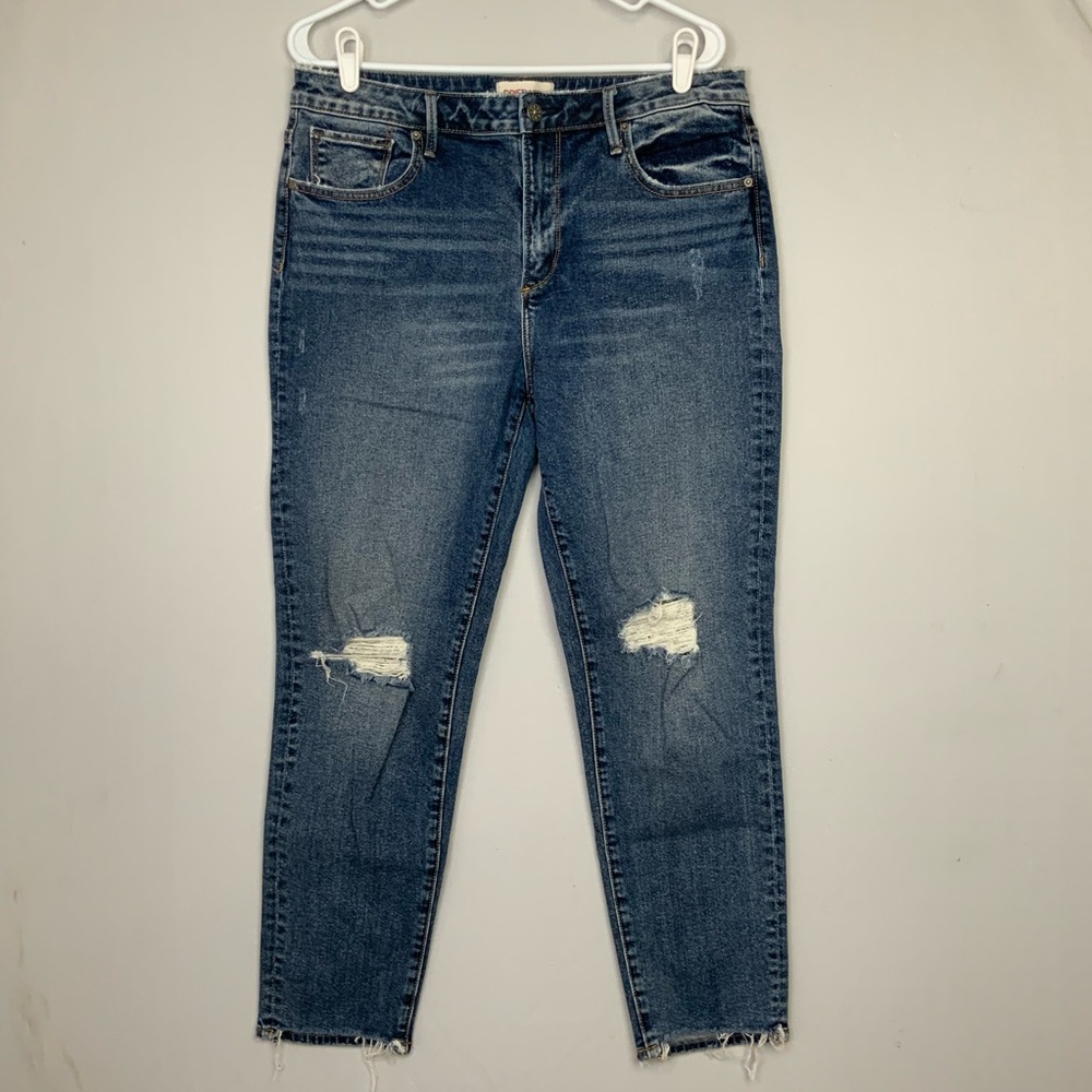DRIFTWOOD Sz 31 Gizelle Blue Classic Slim Jeans Distressed Raw Hem